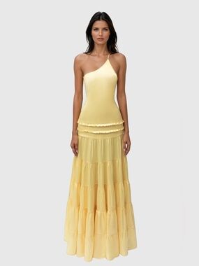 Innovare Denim Yellow Wemba One Shoulder Backless Maxi Dress